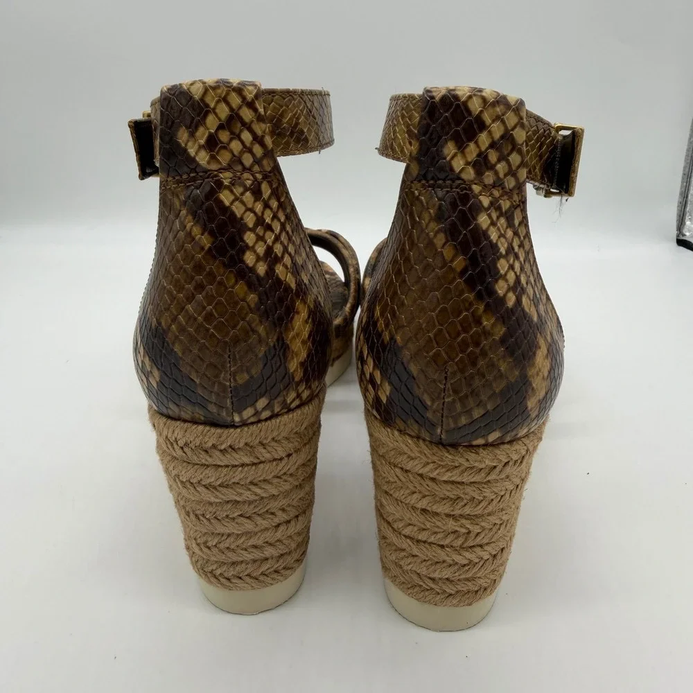 Vince Camuto Jilesa Serpent Snake Espadrille Wedge Sandal Brown 9W New